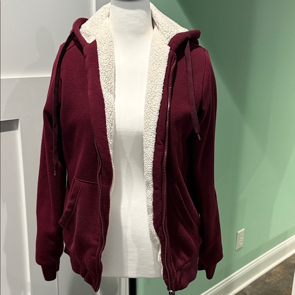 Angelina Burgundy Teddy Jacket with Cream Interior. M
